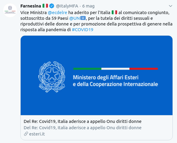 Tweet del ministero degli affari esteri.